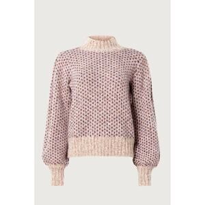 CeCe Women Multicolored Jacquard Knit Blouson Sleeves Mock Neck Sweater Size S